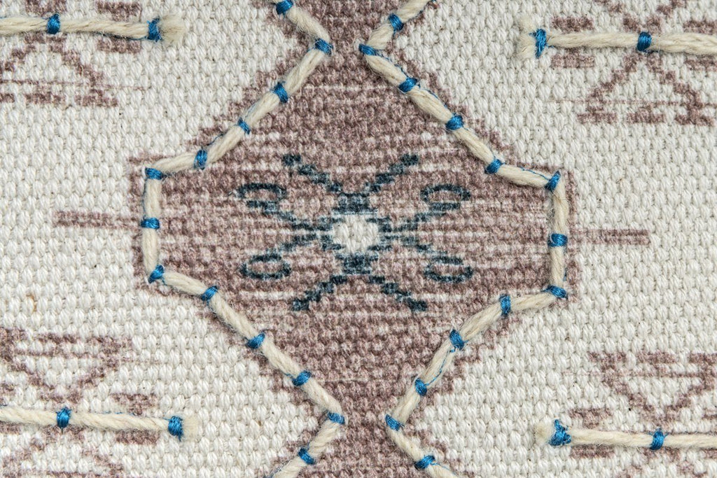 Wisteria  Ivory Printed Cotton Durrie Cushion With Hand Work