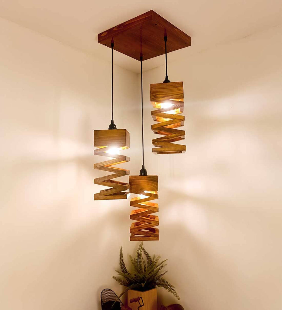 Wiggle Brown Wooden Cluster Hanging Lamp