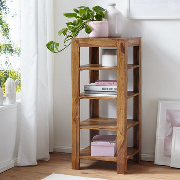 space-saving corner wooden bookshelf design