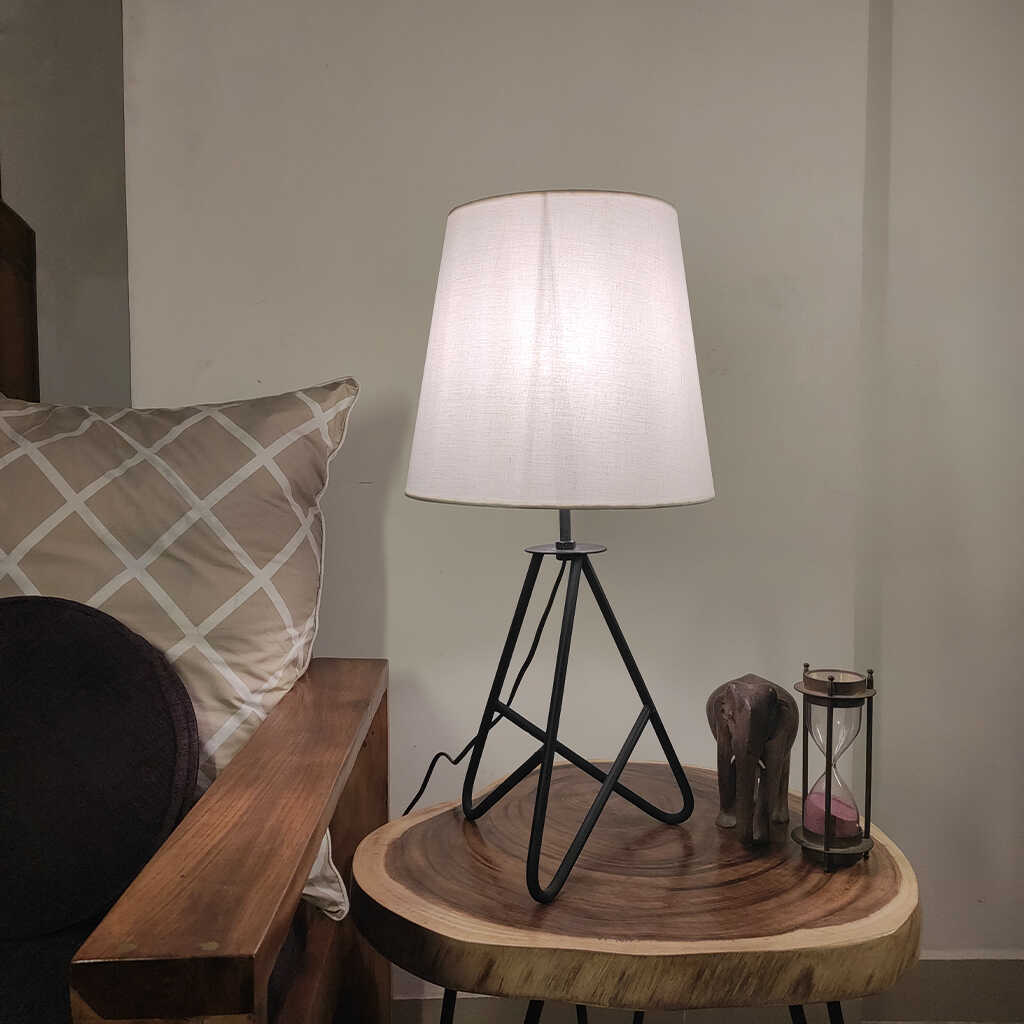 Claire Metal Table Lamp with Black Base and Premium White Fabric Lampshade