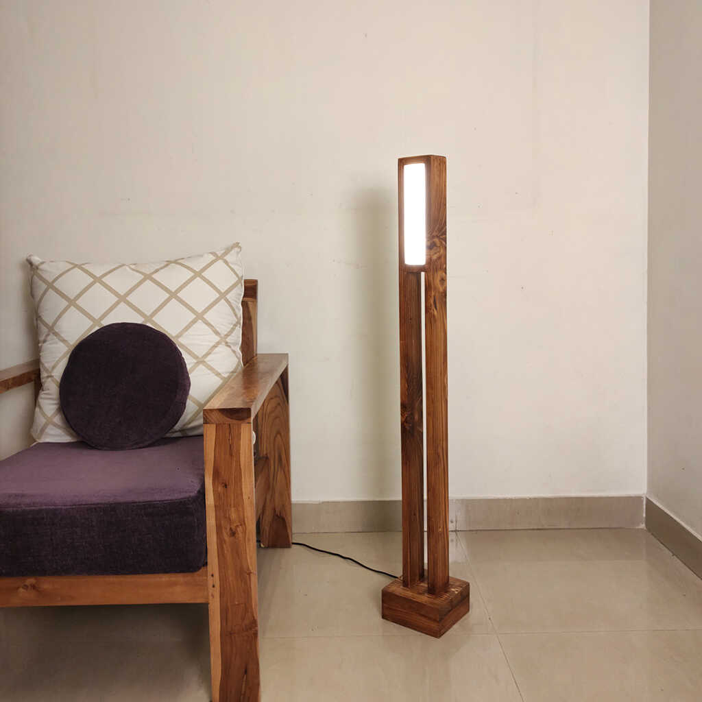 Elevar Wooden LED Floor Lamp with Brown Base