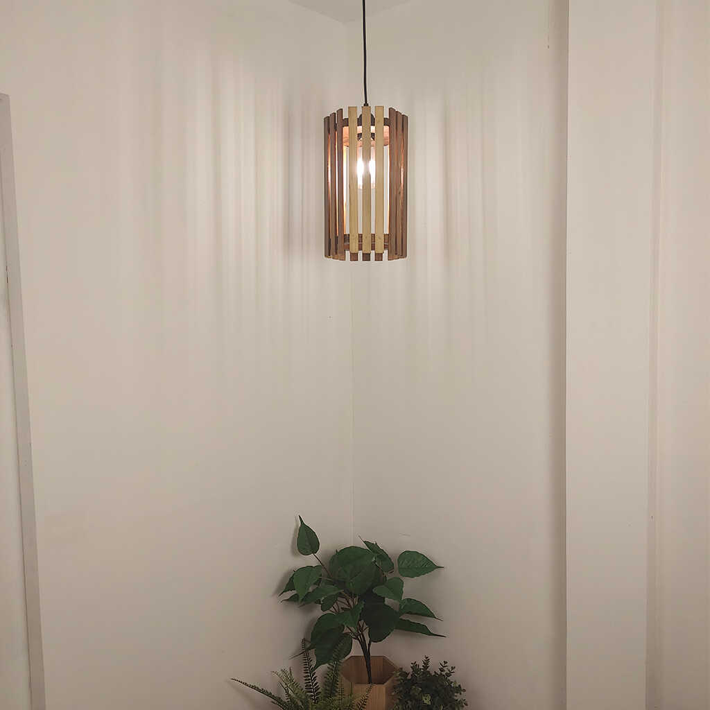 Hexa Brown Wooden Single Hanging Lamp