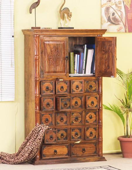 Solid Wood Raj Drawer Chest Bookcase