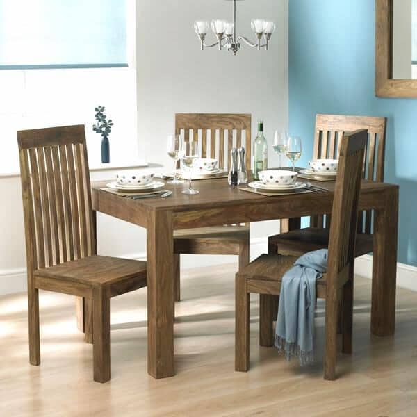Solid Wood Cube Dining Set 4 Seater with Chairs