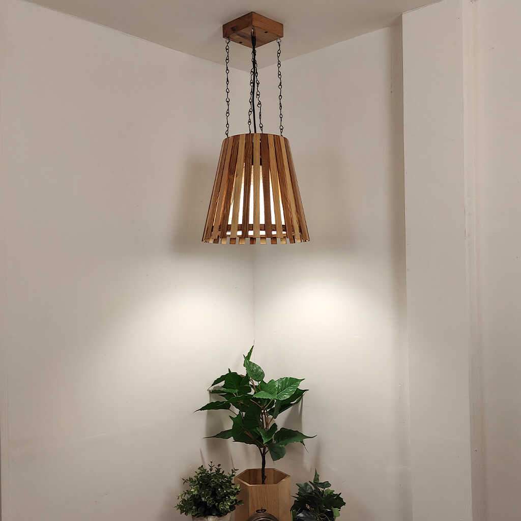 Soyuz Beige & Brown Wooden Single Hanging Lamp