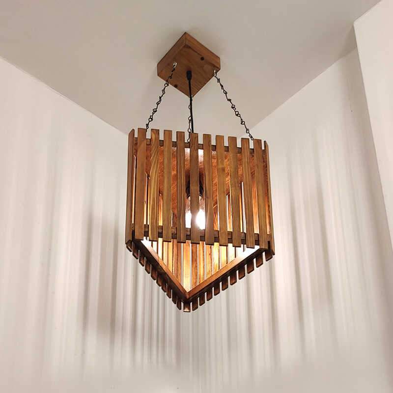 Trikona Brown Wooden Single Hanging Lamp